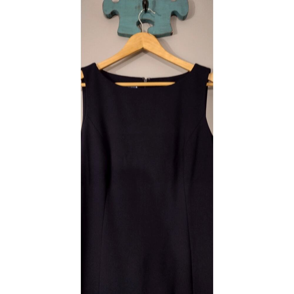 TALBOTS Sleeveless Flounce Dress Stretch Floral Trim Navy Size 8 - Picture 5 of 16